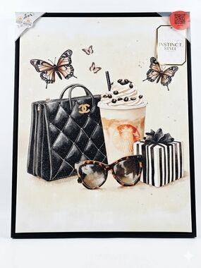Chic Wall Art Print with Luxury Accessories and Butterflies